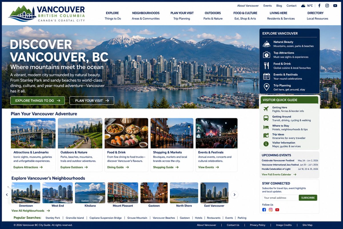 City guide website screenshot